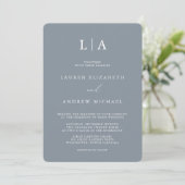 Dusty Blue Gray Monogram Simple Minimalist Weddens Kaart (Staand voorkant)