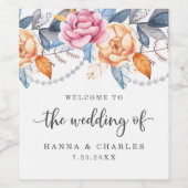 Dusty Blue Gray Oranje Floral Weddenschap Wine Lab Wijn Etiket (Enkel label)