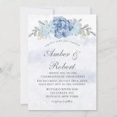 Dusty Blue Gray Painted Peony Wedding Invitting (Voorkant)