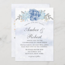 Dusty Blue Gray Painted Peony Wedding Invitting