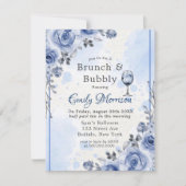 Dusty Blue Gray Peony Brunch & Bubble Invitation Kaart (Voorkant)