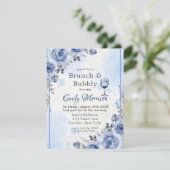 Dusty Blue Gray Peony Brunch & Bubble Invitation Kaart (Staand voorkant)