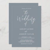 Dusty Blue Gray Simple Elegant Wedding Invitation Kaart (Voorkant / Achterkant)
