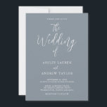 Dusty Blue Gray Simple Elegant Wedding Invitation Kaart<br><div class="desc">Mooie,  eenvoudige en elegante,  stoffige blauwe uitnodiging voor je bruiloft. Volledig aanpasbaar met jouw tekst- en achtergrondkleur.</div>