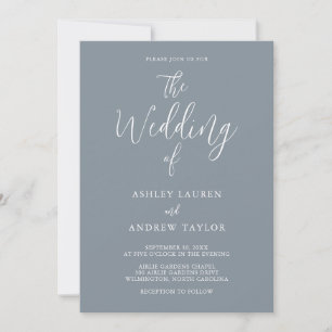 Dusty Blue Gray Simple Elegant Wedding Invitation Kaart