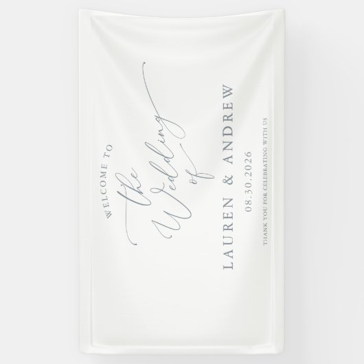 Dusty Blue Gray Welkom op onze bruiloft 1 Spandoek (Verticaal)
