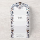 Dusty blue gray winterse roos dennenappelbruiloft all in one uitnodiging (Buitenkant)