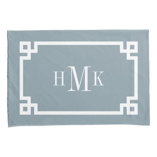 Dusty Blue Greek Key Monogram Standaard Kussen Hoe Kussensloop (Voorkant-Rechts)