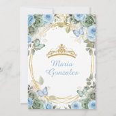 Dusty Blue & Green Floral Butterfly Sweet Sixteen Kaart (Achterkant)