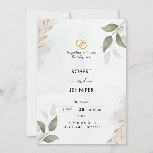 Dusty Blue Green Gold Eucalyptus Greenery Wedding Kaart (Voorkant)