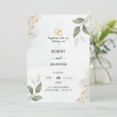 Dusty Blue Green Gold Eucalyptus Greenery Wedding Kaart (Staand voorkant)