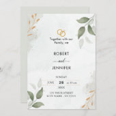 Dusty Blue Green Gold Eucalyptus Greenery Wedding Kaart (Voorkant / Achterkant)