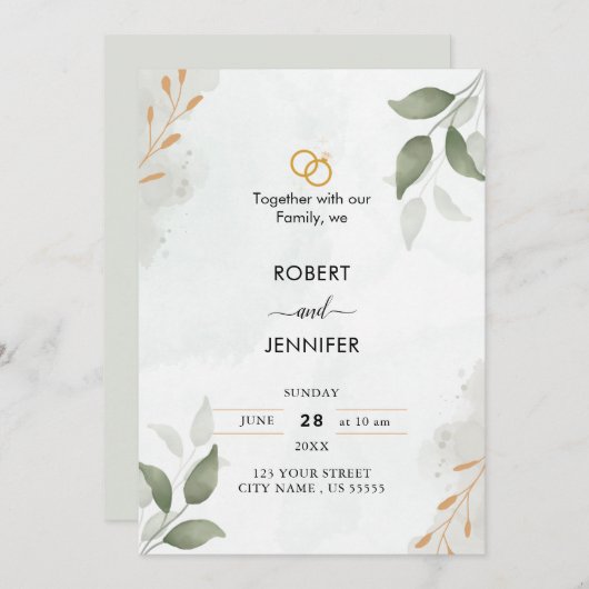 Dusty Blue Green Gold Eucalyptus Greenery Wedding Kaart (Voorkant / Achterkant)