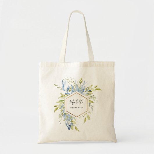 Dusty Blue Green Greenery Gold Lijst Bridesmaid Tote Bag (Voorkant)