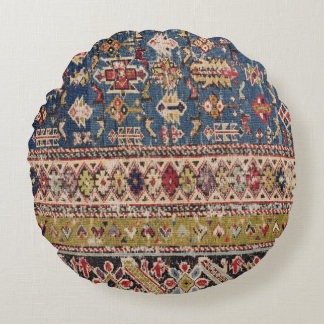 Dusty Blue Green Kuba II mosterdbanden  Rond Kussen (Voorkant)