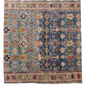 Dusty Blue Green Kuba Yellow Bands  Douchegordijn (Voorkant)