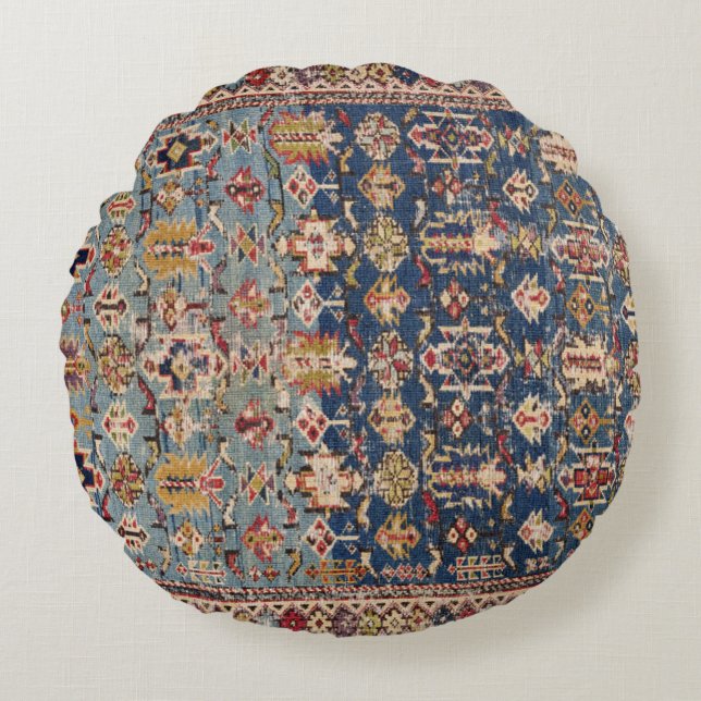 Dusty Blue Green Kuba Yellow Bands  Rond Kussen (Voorkant)