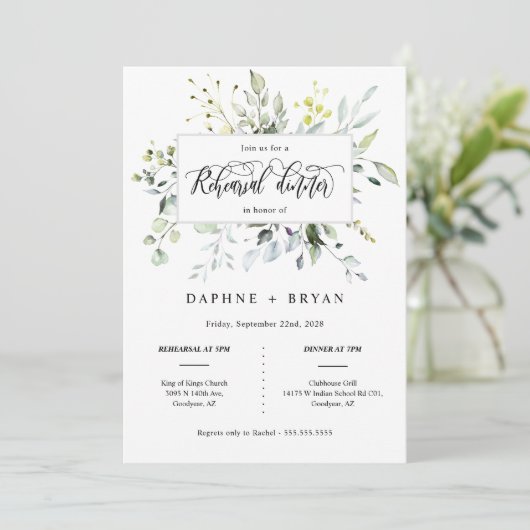 Dusty Blue Green Leaves repetitie diner foto Kaart (Staand voorkant)