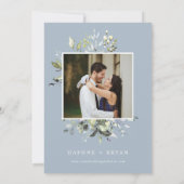 Dusty Blue Green Leaves repetitie diner foto Kaart (Achterkant)