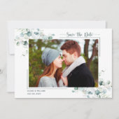 Dusty Blue Green Leaves Wedding Save the Date (Voorkant)