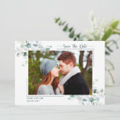 Dusty Blue Green Leaves Wedding Save the Date (Staand voorkant)