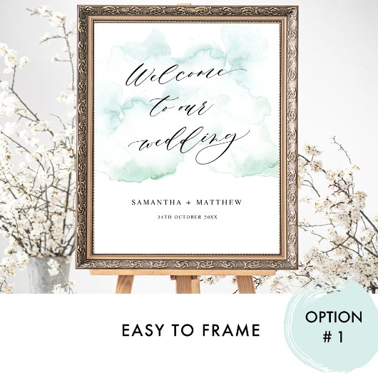 Dusty Blue, Green Waterverf Weddenschap Welkomstte Poster