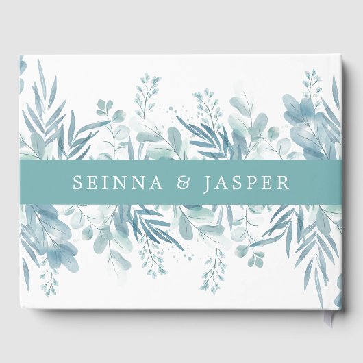 Dusty Blue Green Wild Meadow Bruiloft Gastenboek (Achterkant)