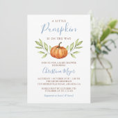 Dusty Blue Greenery Autumn Pumpkin Baby shower Kaart (Staand voorkant)