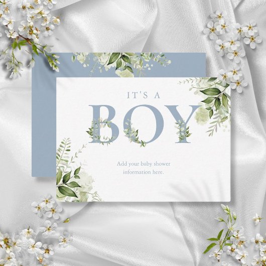 Dusty Blue Greenery Baby shower Behuizing Kaart