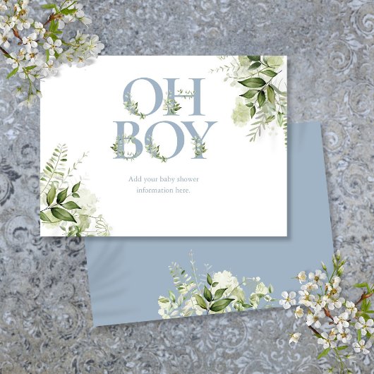 Dusty Blue Greenery Baby shower Behuizing Kaart