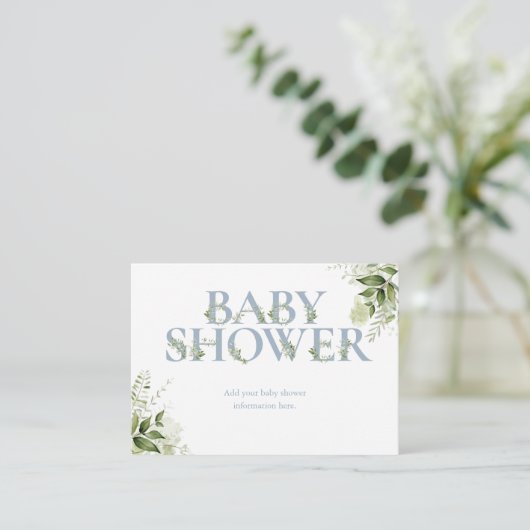 Dusty Blue Greenery Baby shower Behuizing Kaart (Staand voorkant)