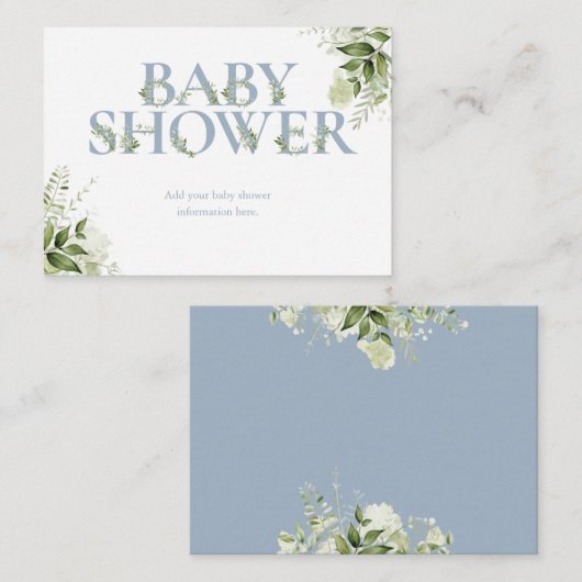 Dusty Blue Greenery Baby shower Behuizing Kaart (Voorkant / Achterkant)