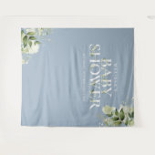 Dusty Blue Greenery Baby shower Foto achtergrond Wandkleed (Voorkant (horizontaal))