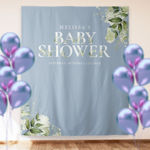Dusty Blue Greenery Baby shower Foto achtergrond Wandkleed