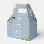 Dusty Blue Greenery Baptism Christening Bedankdoosjes (Voorkant Zijde)