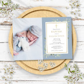 Dusty Blue Greenery Baptism Christening Foto Kaart