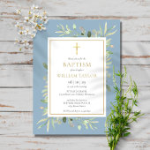 Dusty Blue Greenery Baptism Christening Uitnodiging Briefkaart