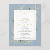 Dusty Blue Greenery Baptism Christening Uitnodiging Briefkaart (Voorkant)