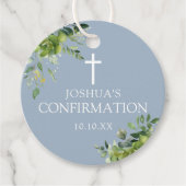 Dusty Blue Greenery Bloemen Bevestiging Bedankjes Labels (Voorkant)