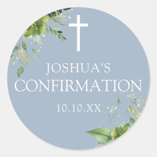 Dusty Blue Greenery Bloemen Bevestiging Favoriet Ronde Sticker (Voorkant)