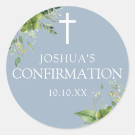 Dusty Blue Greenery Bloemen Bevestiging Favoriet Ronde Sticker