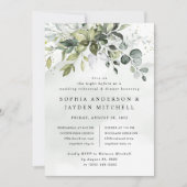Dusty Blue Greenery Boho Wedding Rehearsal Dinner Kaart (Voorkant)