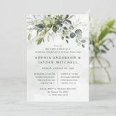 Dusty Blue Greenery Boho Wedding Rehearsal Dinner Kaart (Staand voorkant)