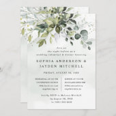 Dusty Blue Greenery Boho Wedding Rehearsal Dinner Kaart (Voorkant / Achterkant)