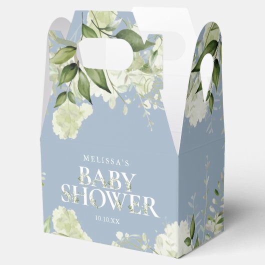 Dusty Blue Greenery Botanical Baby shower Bedankdoosjes (Geopend)