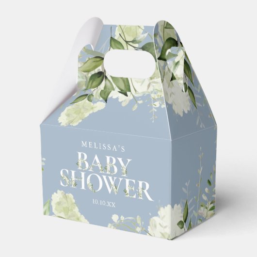 Dusty Blue Greenery Botanical Baby shower Bedankdoosjes (Voorkant Zijde)