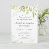 Dusty Blue Greenery Botanical Christelijk Wedding Kaart (Staand voorkant)