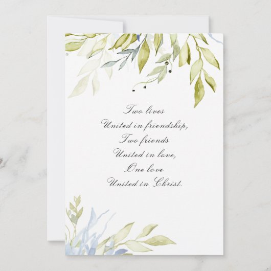 Dusty Blue Greenery Botanical Christelijk Wedding Kaart (Achterkant)