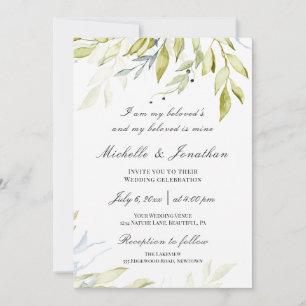 Dusty Blue Greenery Botanical Christelijk Wedding Kaart