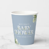 Dusty Blue Greenery Boy Baby shower Papieren Bekers (Voorkant)